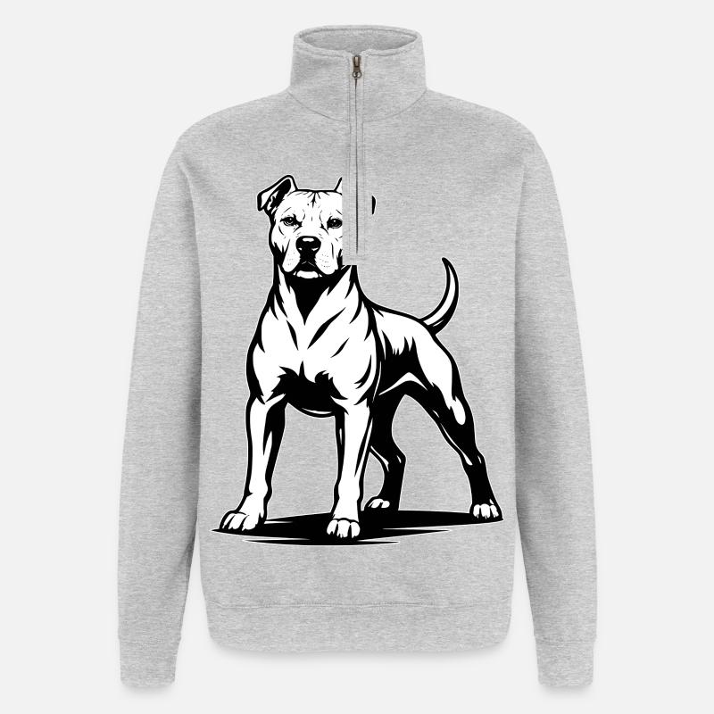 Pitbull dans une pose fière - Sweat à zip 1/4 - gris chiné