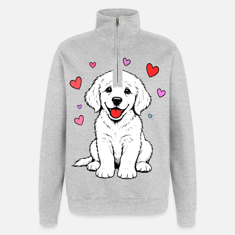 Golden_Retriever_Welpen_sitzend_Herz_weiss - Sweat à zip 1/4 - gris chiné