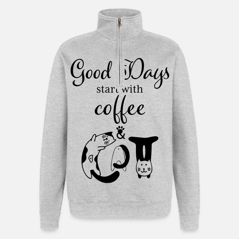 Cat Lover - Quarter-Zip-Sweatshirt - Grau meliert