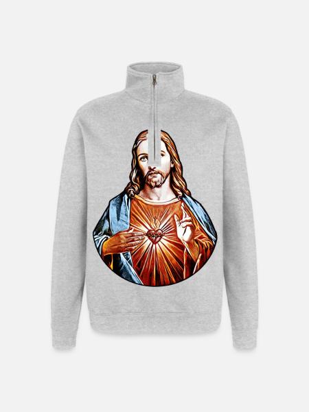 Jesus Kristus * Jesus Kristus NAZARETH Frelser - Sweatshirt med 1/4 lynlås - grå meleret
