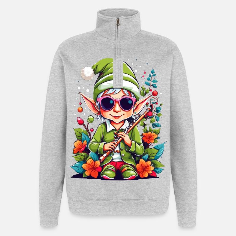 Elfe mit Flöte - Quarter-Zip-Sweatshirt - Grau meliert