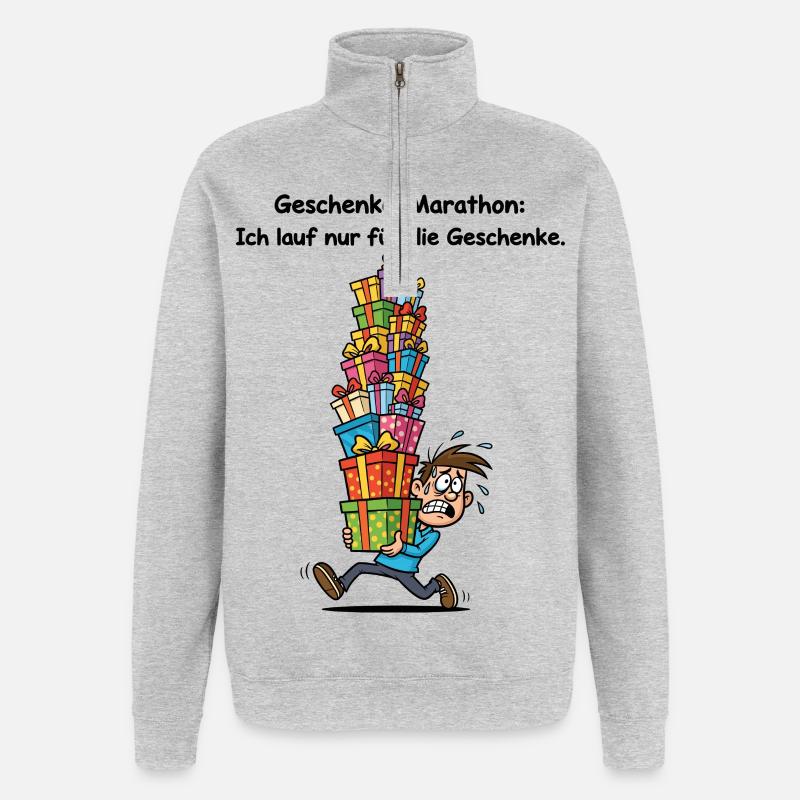 Geschenke-Marathon - Quarter-Zip-Sweatshirt - Grau meliert