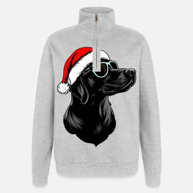 Chiens Noël / Père Noël Chien - Sweat à zip 1/4 - gris chiné