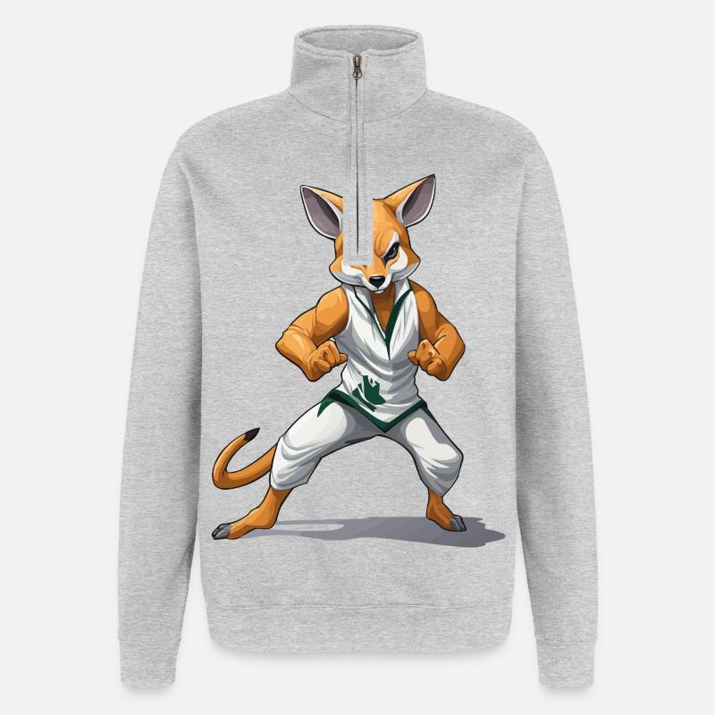 Fuchs-Kämpfer im Kung-Fu - Quarter-Zip-Sweatshirt - Grau meliert