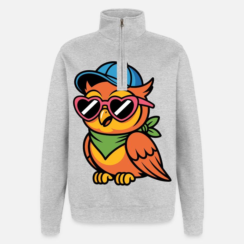 Lustige  Eule mit Sonnenbrille - Quarter-Zip-Sweatshirt - Grau meliert