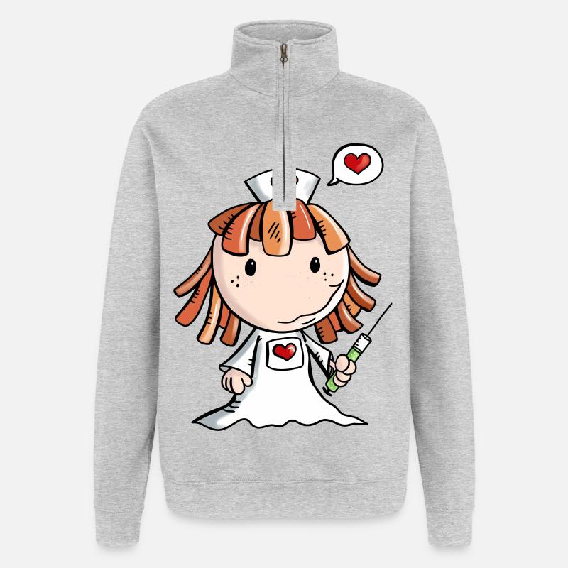 L'amour Infirmière - coeur - Mignon - Profession - Sweat à zip 1/4 - gris chiné
