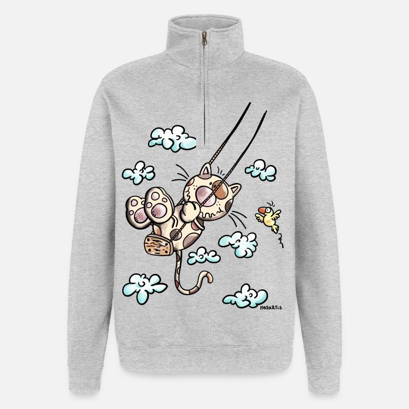 Kira die Katze - Quarter-Zip-Sweatshirt - Grau meliert