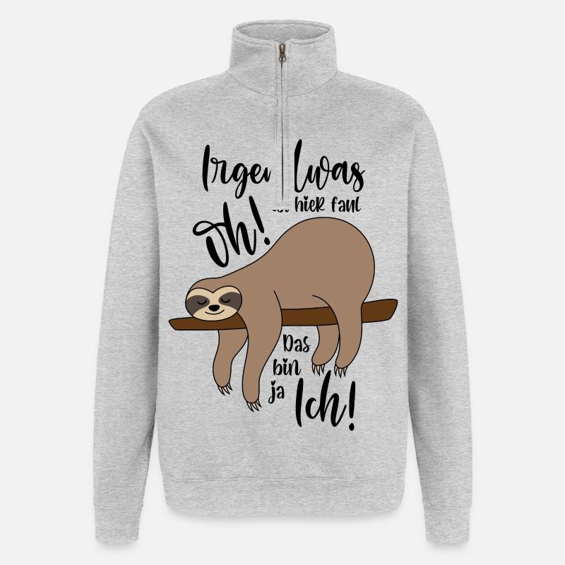 Faultier Irgendwas ist hier faul - Quarter-Zip-Sweatshirt - Grau meliert