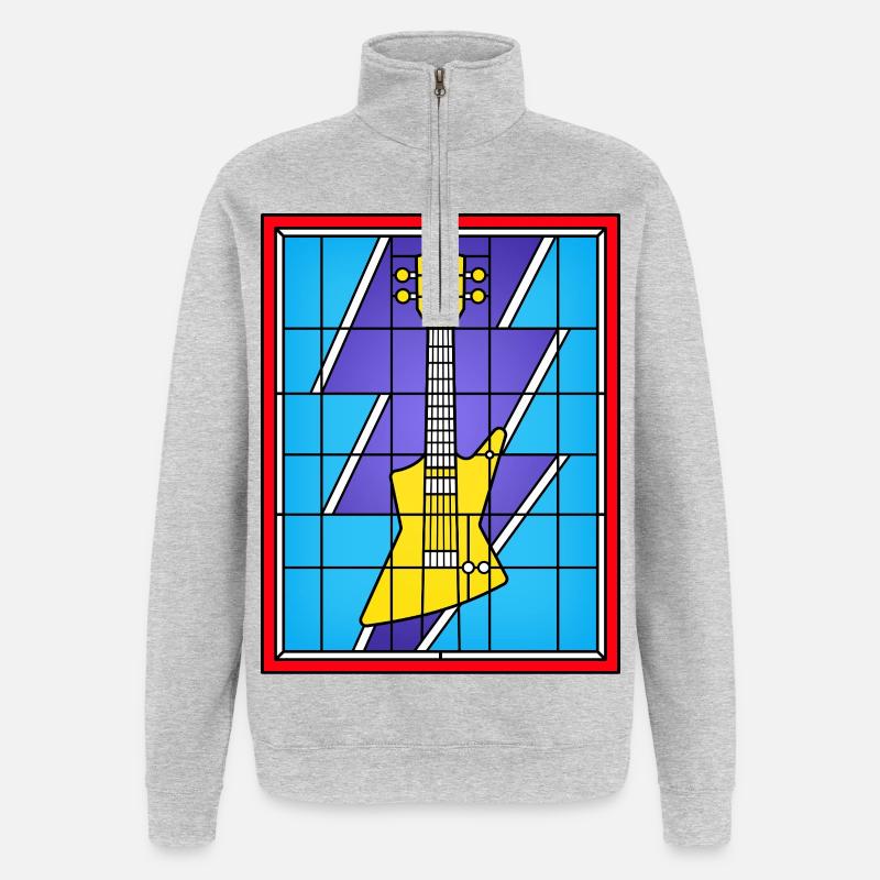 Guitare électrique jaune en vitrail - Sweat à zip 1/4 - gris chiné