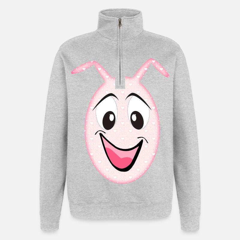 kleines süßes Monster Bunny Gesicht Herzchen - Quarter-Zip-Sweatshirt - Grau meliert