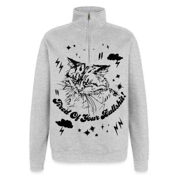 MÜDE VON DEINEM BULLSHIT - Quarter-Zip-Sweatshirt - Grau meliert - Vorne - AI Model Female 172 light (172cm) & AI Model Male 178 dark (178cm)
