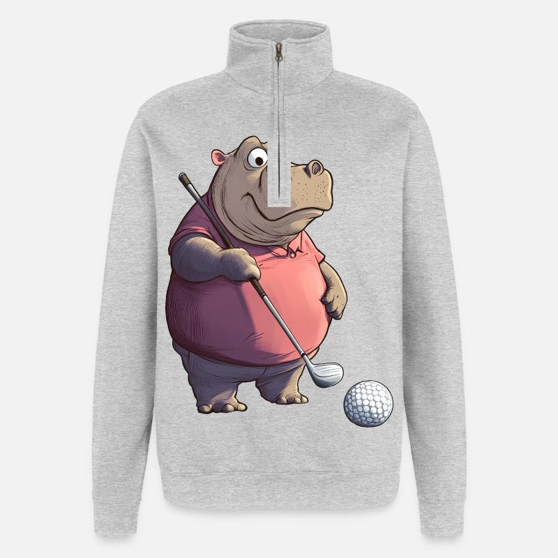 Hippopotames Golf / Hippopotame Golfeur - Sweat à zip 1/4 - gris chiné