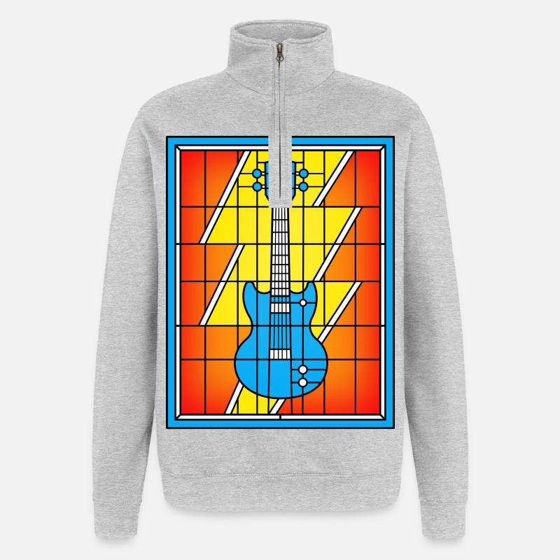 Buntglas-Blaue Gitarre - Quarter-Zip-Sweatshirt - Grau meliert