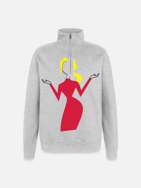 frau - Quarter-Zip-Sweatshirt - Grau meliert