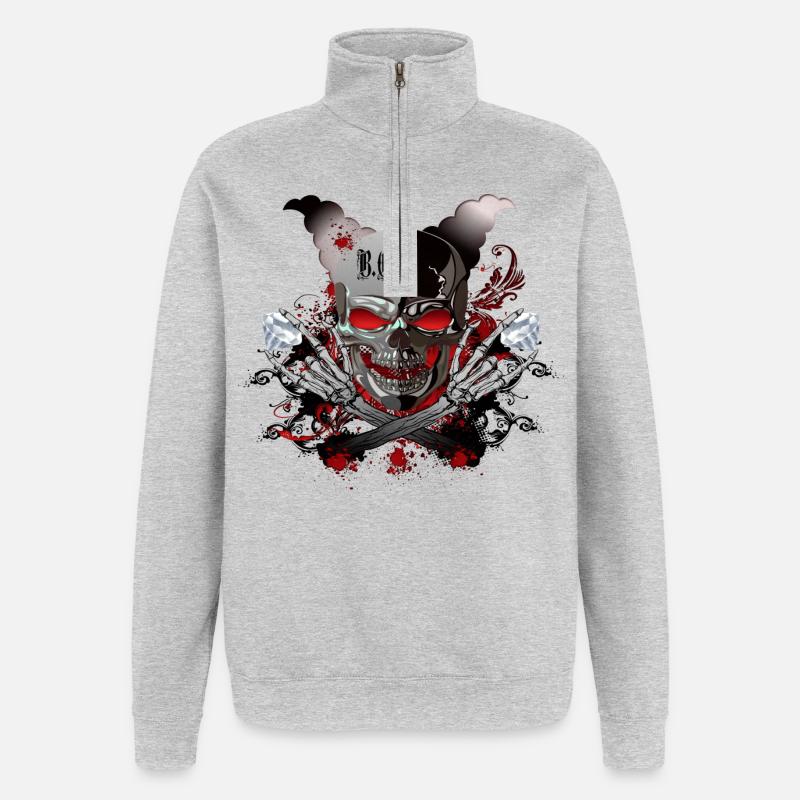 Diamanten Skull - Quarter-Zip-Sweatshirt - Grau meliert