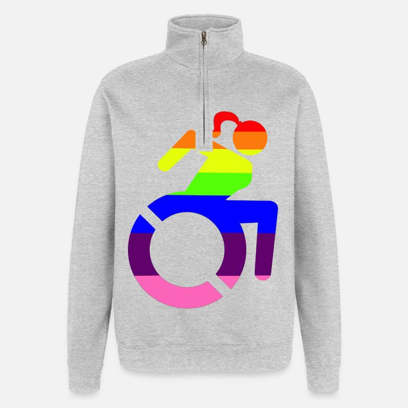 Rollstuhlmädchen LGBTQ-Symbol # - Quarter-Zip-Sweatshirt - Grau meliert
