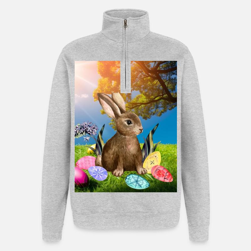 Spring Easter bunny with Easter eggs - Quarter-Zip Sweatshirt - heather grey