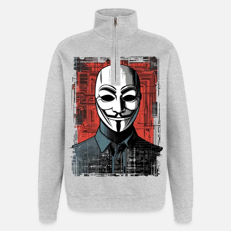 Anonymous Mask - Quarter-Zip Sweatshirt - heather grey