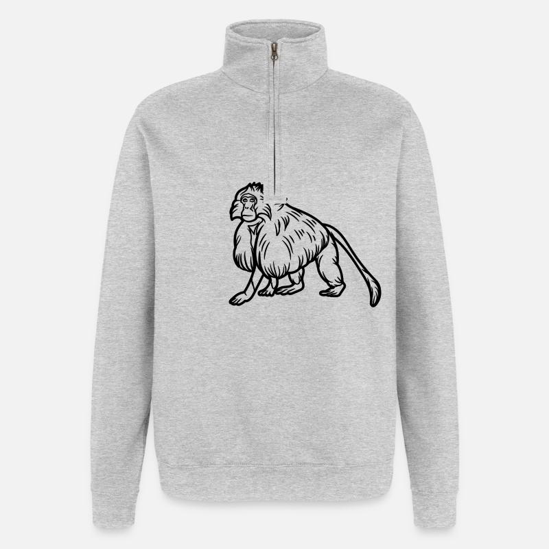 Gelada-Affe - Quarter-Zip-Sweatshirt - Grau meliert