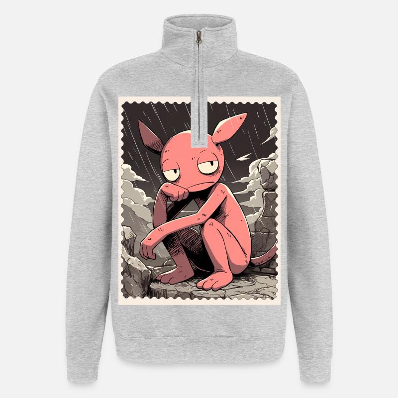 Créature rose sous la pluie - Sweat à zip 1/4 - gris chiné