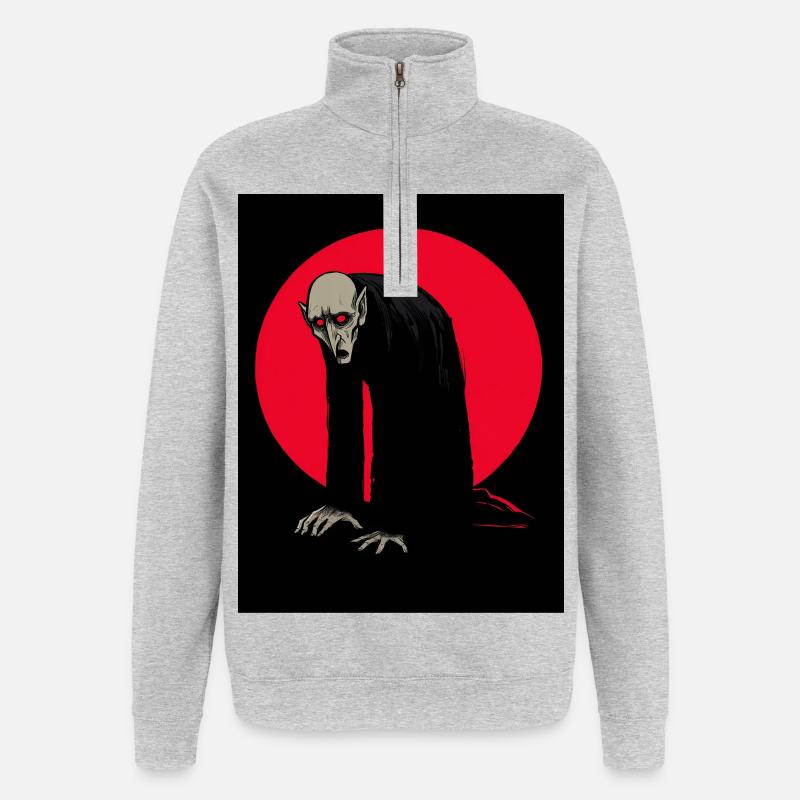 Roter Mond Vampir Dämon im Schatten - Quarter-Zip-Sweatshirt - Grau meliert