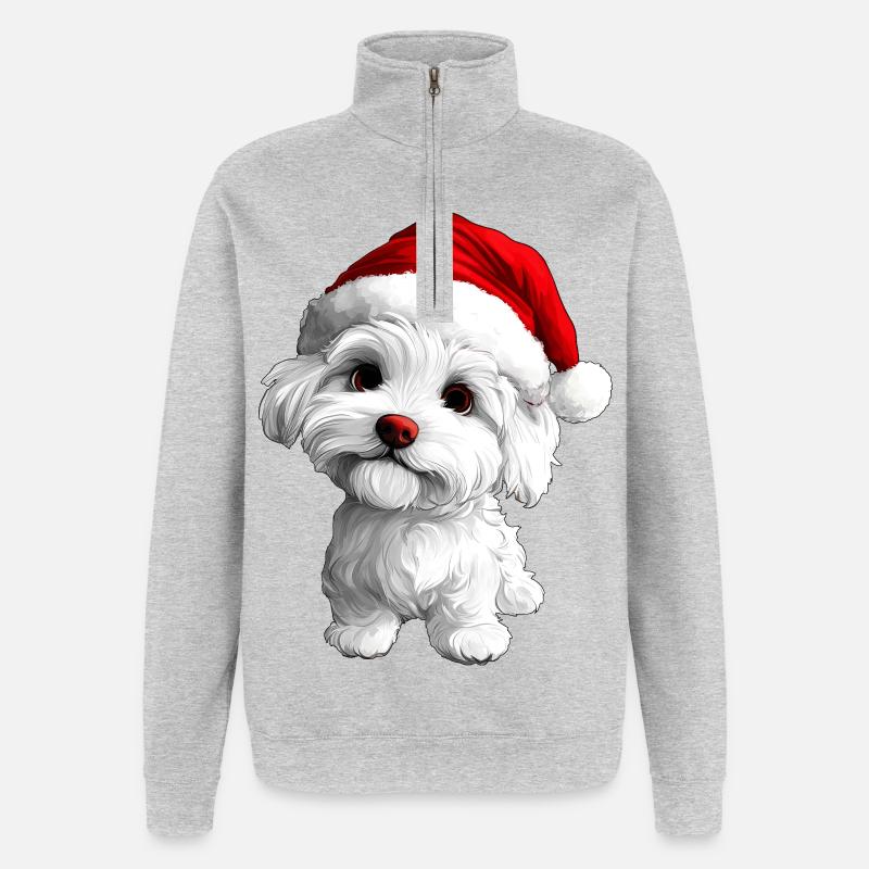 Noël chiot - Sweat à zip 1/4 - gris chiné