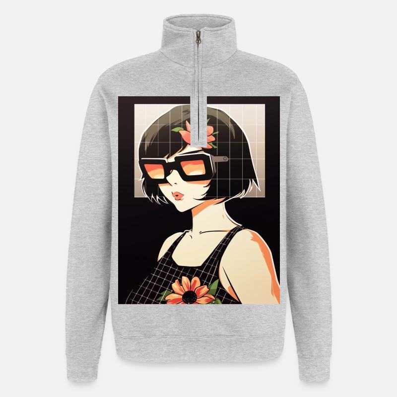 Style lunettes de soleil rétro Blossom - Sweat à zip 1/4 - gris chiné