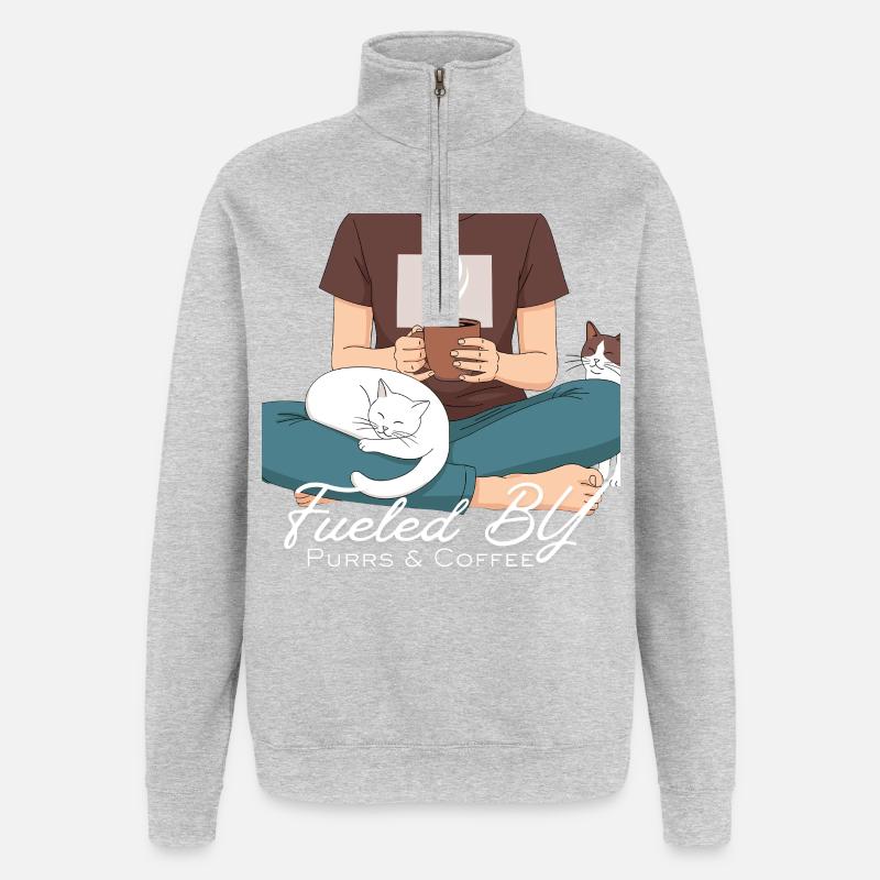 Chaleur Café et Ronrons - Sweat à zip 1/4 - gris chiné