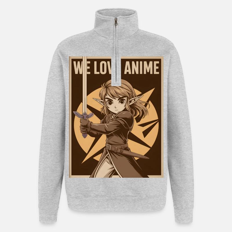 Héroïne d’anime avec une épée - Sweat à zip 1/4 - gris chiné
