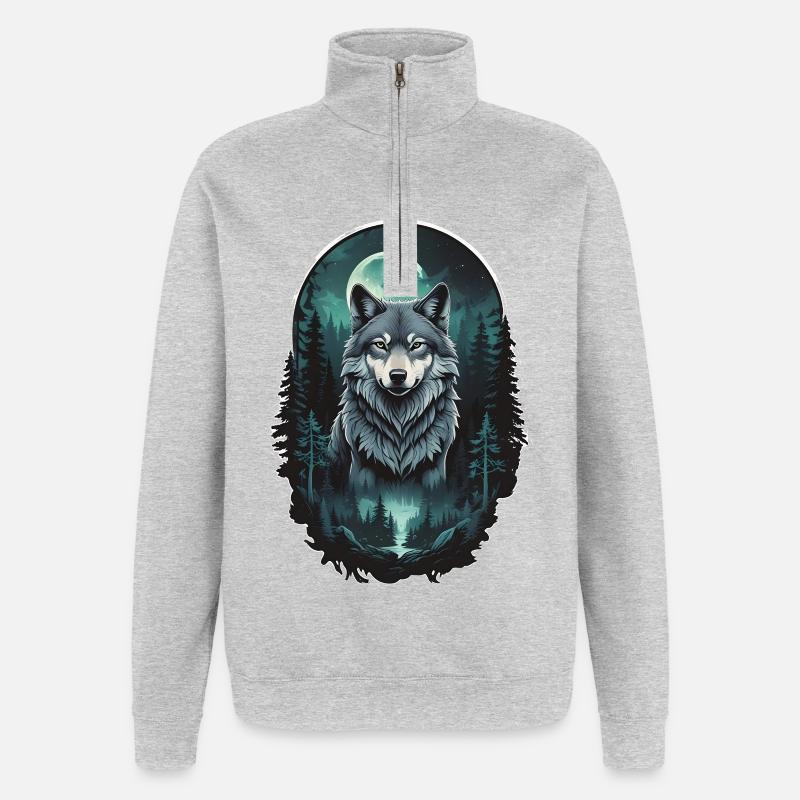 Mondwolf im Dunkelwald - Quarter-Zip-Sweatshirt - Grau meliert
