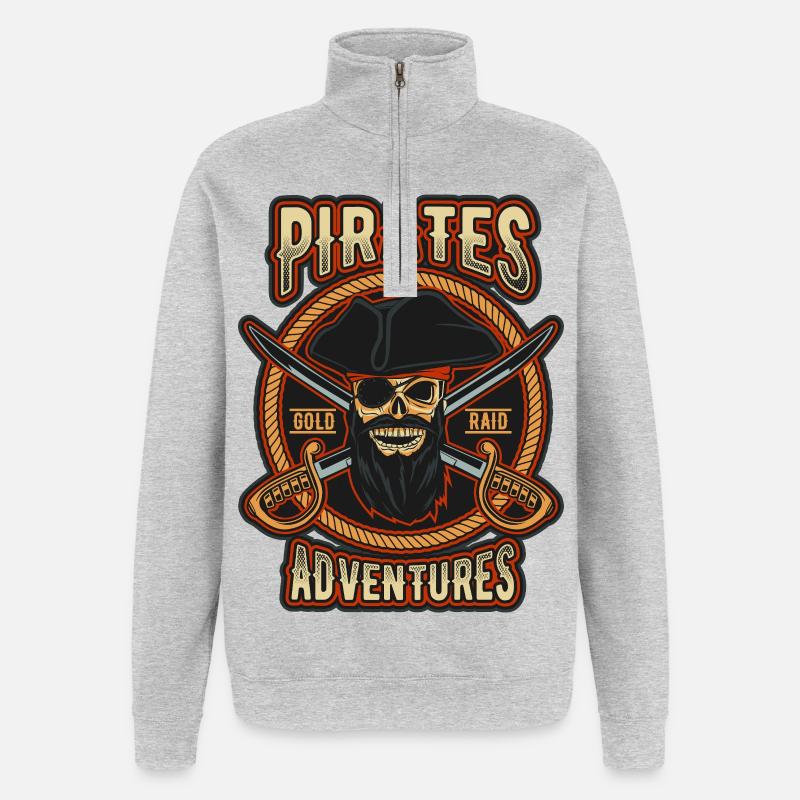 Pirate Gold Raid-Patch - Quarter-Zip-Sweatshirt - Grau meliert