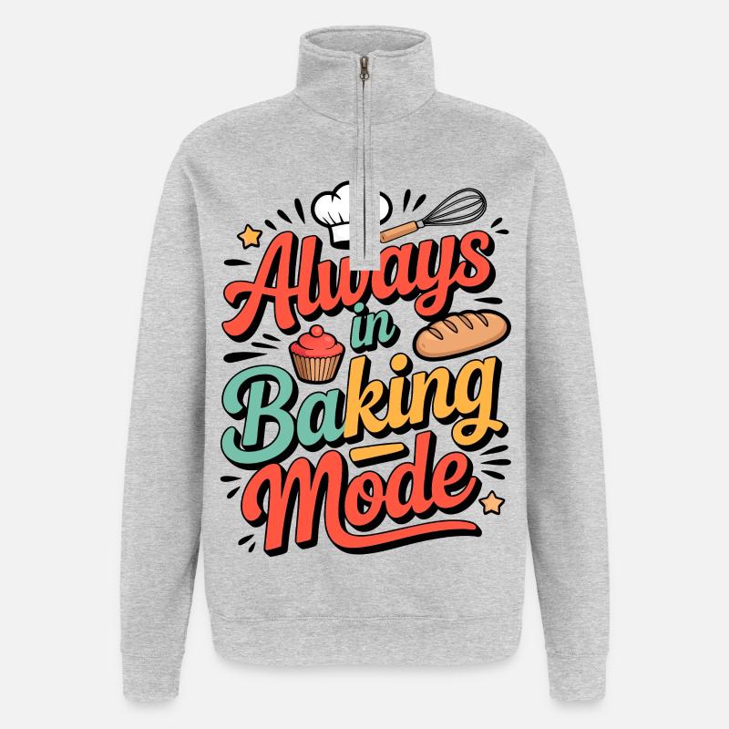 Immer im Backmodus – Backfreude Design - Quarter-Zip-Sweatshirt - Grau meliert
