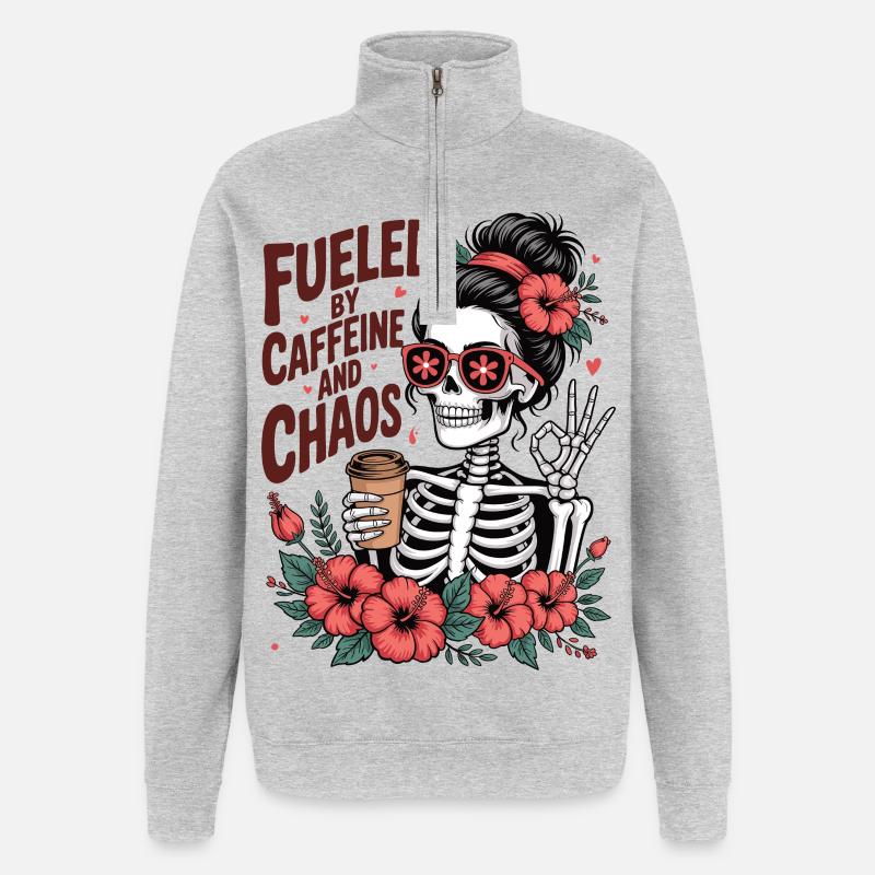 Mutter Koffein Mutter Skelett Kaffee - Quarter-Zip-Sweatshirt - Grau meliert