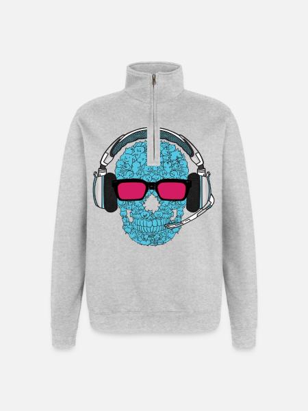 Musik Skull - Quarter-Zip-Sweatshirt - Grau meliert