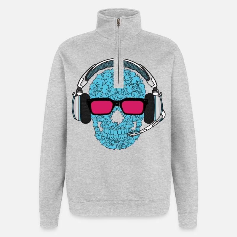 Music Skull - Quarter-Zip Sweatshirt - heather grey