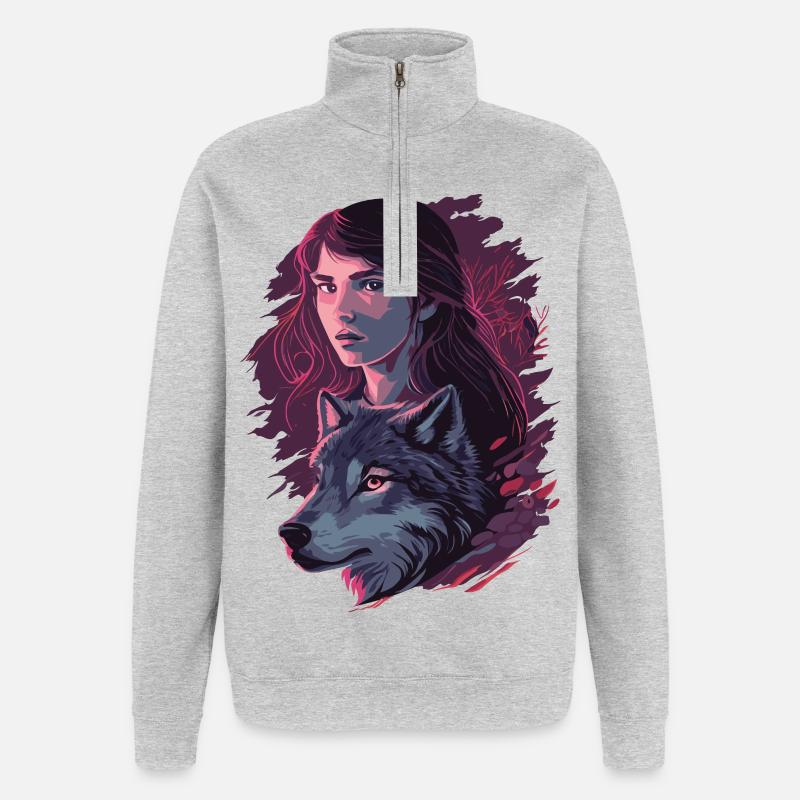 Wolfsmädchen - Quarter-Zip-Sweatshirt - Grau meliert