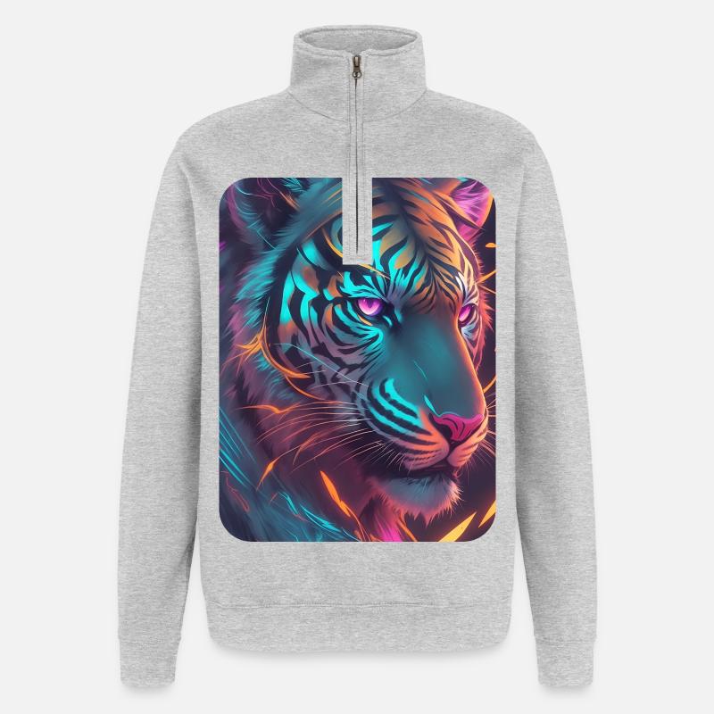 Néon Tiger Thème Lucid - Sweat à zip 1/4 - gris chiné