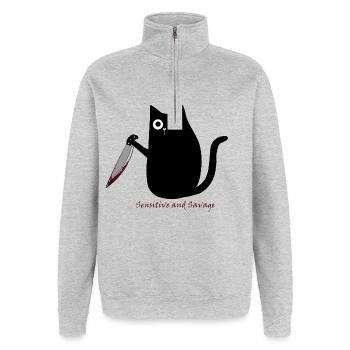 Sensitive and Savage - Quarter-Zip Sweatshirt - heather grey - Front - AI Model Female 172 light (172cm) & AI Model Male 178 dark (178cm)