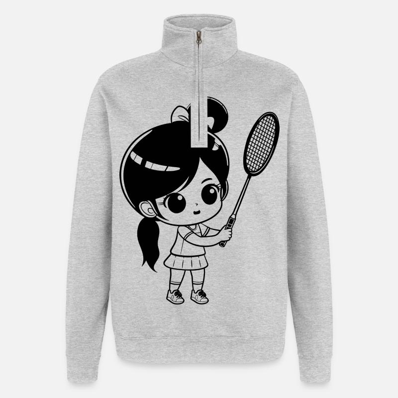 Badminton Mädchen - Quarter-Zip-Sweatshirt - Grau meliert
