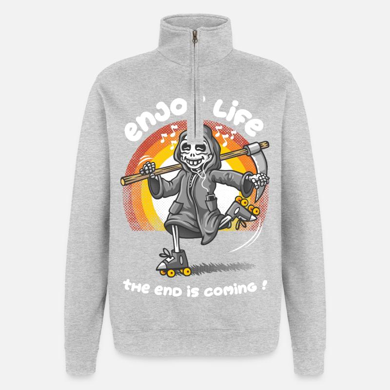 Das Leben genießen - Quarter-Zip-Sweatshirt - Grau meliert