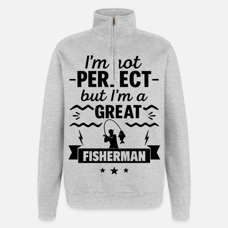 Nicht perfekt, aber toller Angler - Quarter-Zip-Sweatshirt - Grau meliert