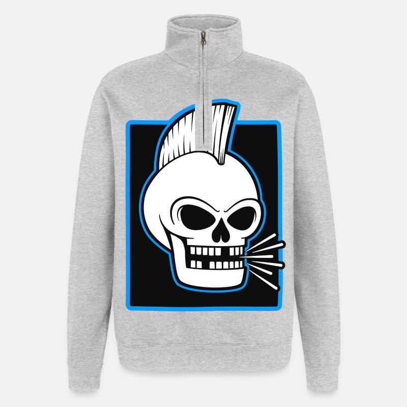 Graphique punk de la crête crâne - Sweat à zip 1/4 - gris chiné