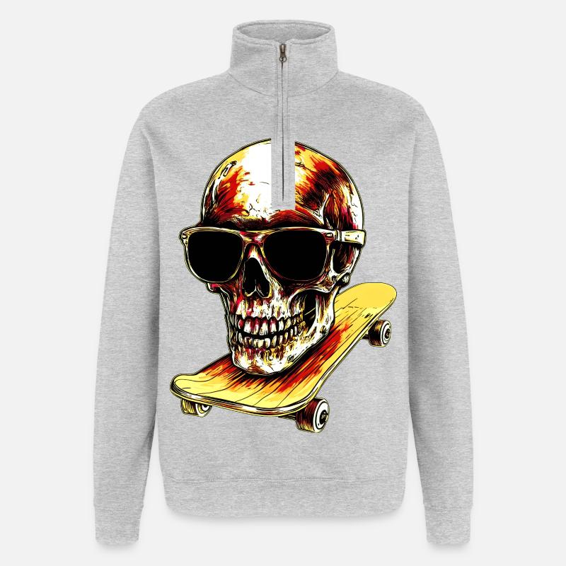 Skull Skateboarder - Sweatshirt med 1/4 lynlås - grå meleret