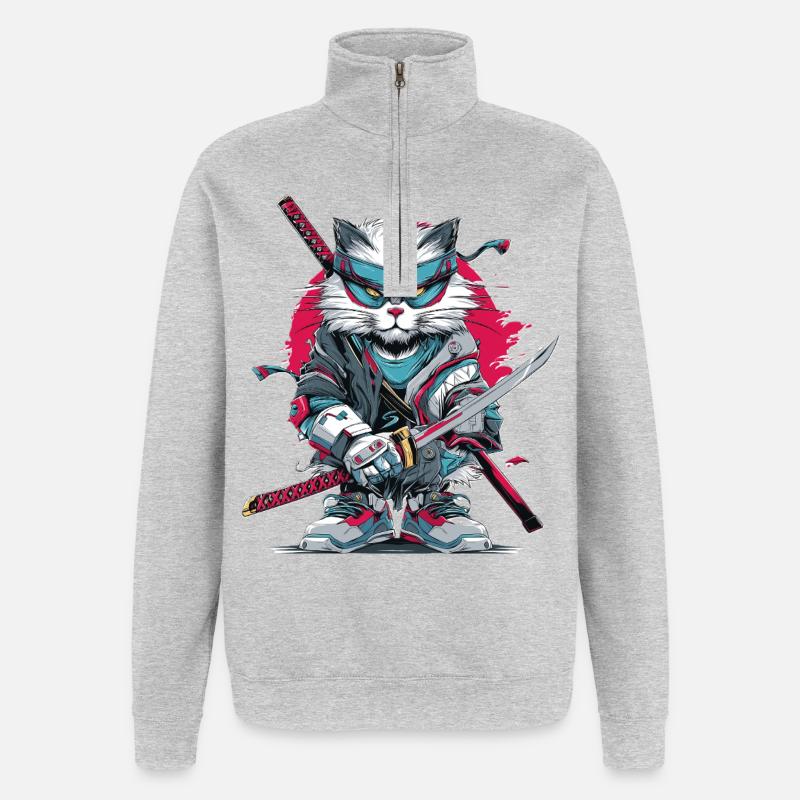 Japanische Katze  - Quarter-Zip-Sweatshirt - Grau meliert