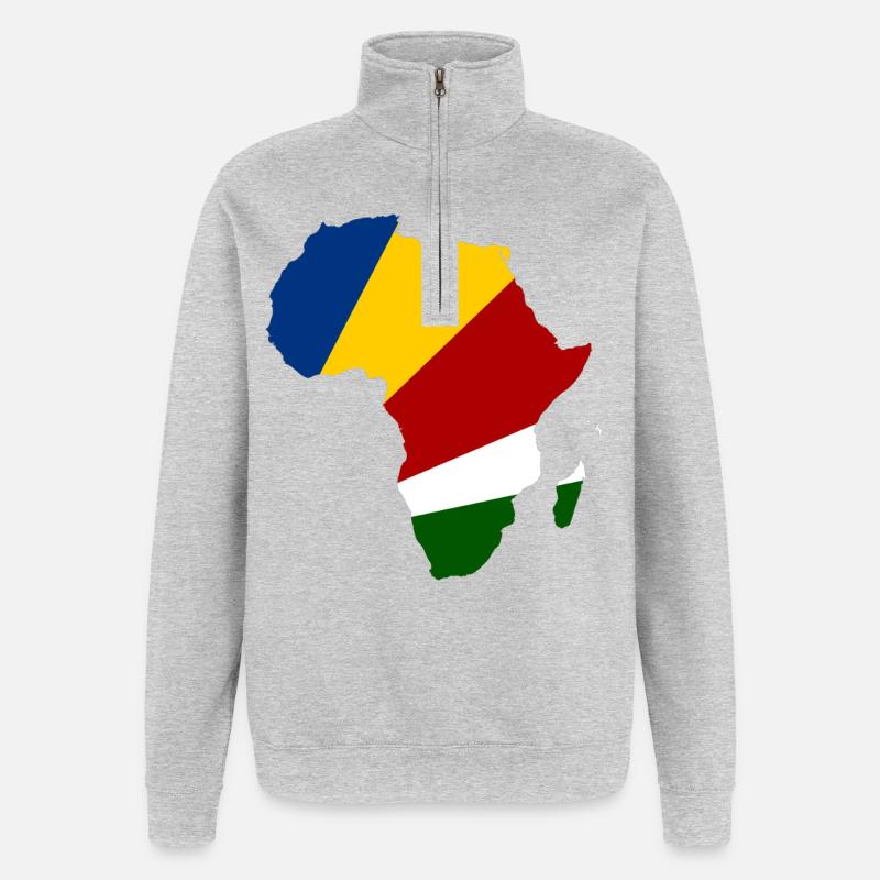 Seychellen_Flagge_Afrika - Sweat à zip 1/4 - gris chiné
