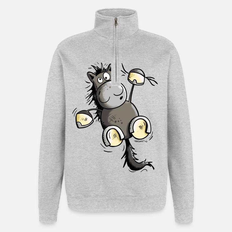 Rappe Pferd hängt ab - Quarter-Zip-Sweatshirt - Grau meliert