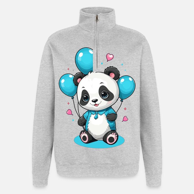 Süße Panda Bär - Quarter-Zip-Sweatshirt - Grau meliert