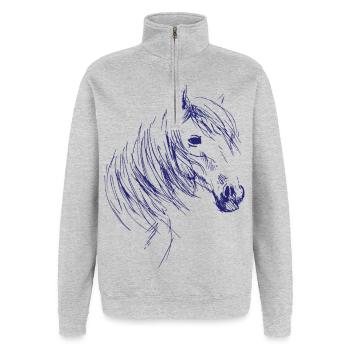 Cheval Equitation Chevaux Sport equestre - Sweat à zip 1/4 - gris chiné - Devant - AI Model Female 172 light (172cm) & AI Model Male 178 dark (178cm)