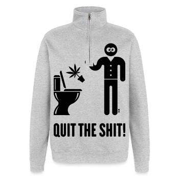 Quit The Shit! (Cannabis / Marihuana / Hanf / B) - Quarter-Zip-Sweatshirt - Grau meliert - Vorne - AI Model Female 172 light (172cm) & AI Model Male 178 dark (178cm)