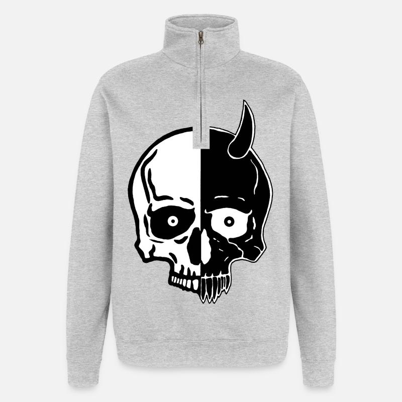 Schädel und Dämon Yin und Yang - Quarter-Zip-Sweatshirt - Grau meliert